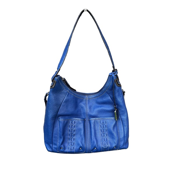 Indigo Blue Handbag Pebble Leather Women’s Shoulder Bag Tignanello Pockets - Picture 1 of 16